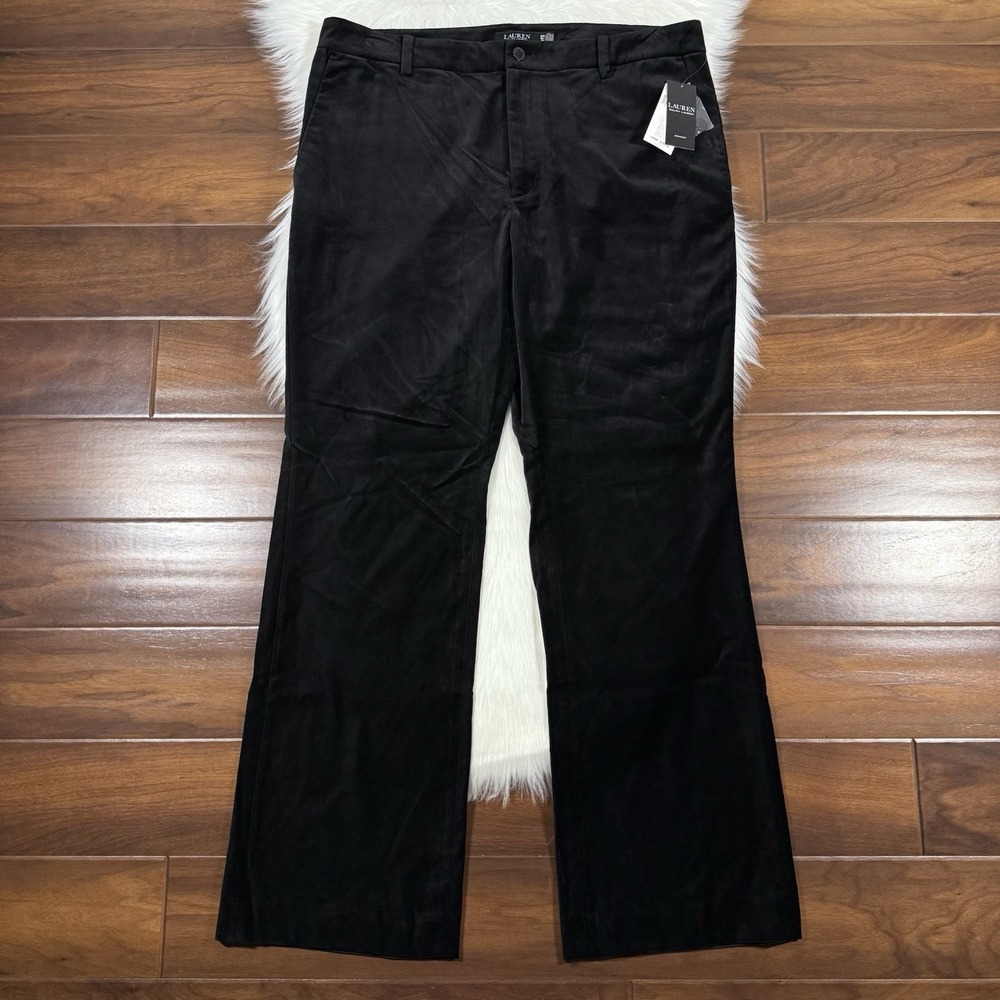 Ralph Lauren Women's Size 14 W Black Velvet Stretch High Rise Boot Trouser Pants
